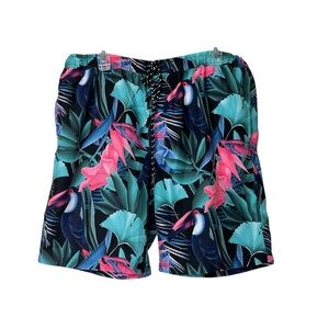 Distortion Hawaiian Tropical Men's XL Swimwear Trunks Elastic Drawstring Pockets